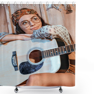 Personality  Hippie Girl With Acoustic Guitar  Shower Curtains