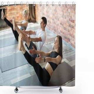 Personality  Yogi People Working Out In Fitness Club Studio, Yoga Lifestyle Concept Shower Curtains