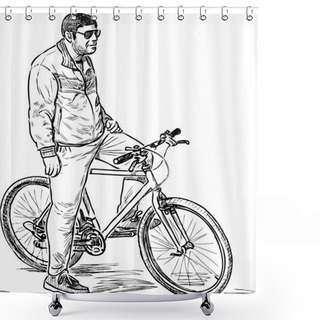 Personality  A City Dweller With His Bicycle Shower Curtains