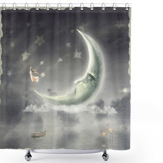 Personality  The Illustration Shows The Girl Who Admires The Star Sky Shower Curtains