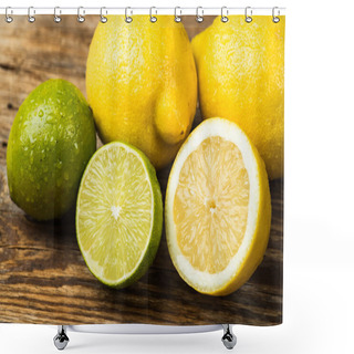 Personality  Fresh And Juicy Lemons And Lime On A Wooden Surface Shower Curtains