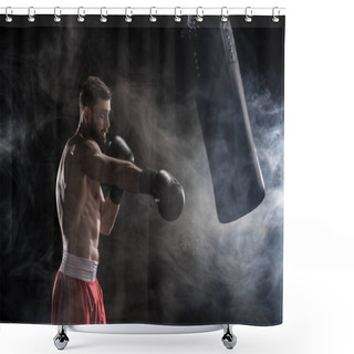 Personality  Young Boxer Punching Shower Curtains