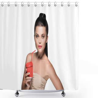 Personality  Woman With Disposable Cup Of Coffee Shower Curtains