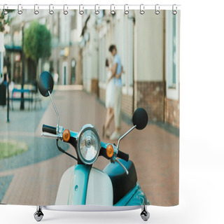 Personality  Retro Scooter Parked On Street Shower Curtains