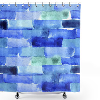 Personality  Seamless Watercolor Pattern With Blue Bricks And Lines Shower Curtains