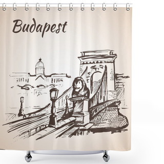 Personality  Chain Bridge - Budapest, Hungary. Isolated On White Background Shower Curtains