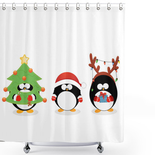 Personality  Christmas Penguin Set Shower Curtains