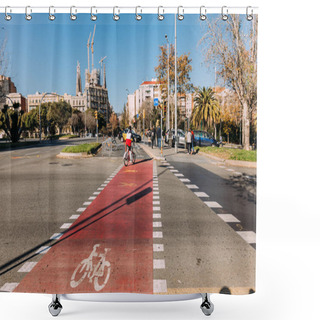 Personality  BARCELONA, SPAIN - DECEMBER 28, 2018: Wide Roadway With Bikeway And Markings Shower Curtains