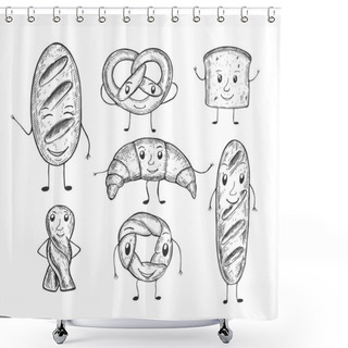 Personality  Doodle Set Of Lovely Bakery Food Shower Curtains