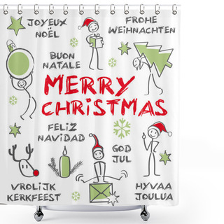 Personality  Merry Christmas Multilingual, Green Colour Shower Curtains