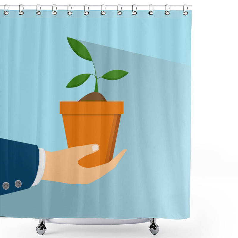 Personality  Environment Protection Concept. Vector Illustration. Ecology Concept With A Plant.  Shower Curtains