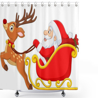 Personality  Vector Illustration Of Christmas Cartoon Santa With Reindeer Sleigh  Shower Curtains