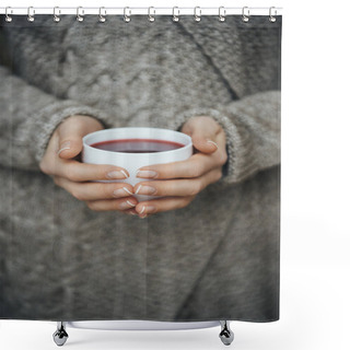 Personality  Girl Holding Cup Of Tea Shower Curtains