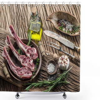 Personality  Raw Lamb Chops With Garlic And Herbs. Shower Curtains