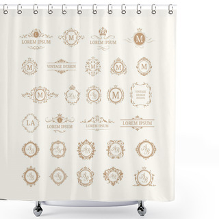 Personality  Set Of Elegant Floral Monograms And Borders Shower Curtains