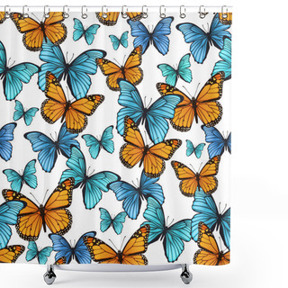 Personality  Seamless Pattern With Decorative Butterflies Shower Curtains