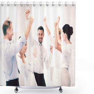 Personality  Business Team Celebrating Victory In Office Shower Curtains