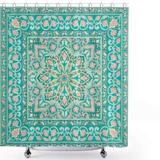 Personality  Oriental Floral Ornament With Frame. Turquoise And Pink Carpet. Template For Textile, Cushion, Shawl, Tapestry, Handkerchief.  Shower Curtains