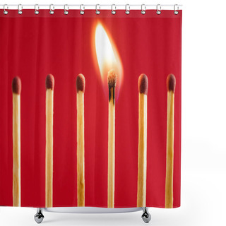 Personality  Match With Fire Among Burned Matches On Red  Shower Curtains