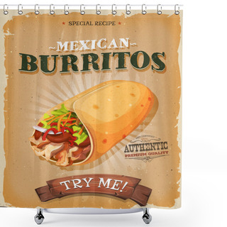 Personality  Grunge And Vintage Mexican Burritos Poster Shower Curtains