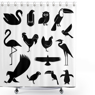 Personality  Set Of Geometrically Stylized Bird Icons Shower Curtains