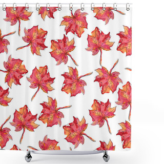 Personality  Seamless Pattern With Red Fall Maple Leaves On White Background. Hand Drawn Watercolor And Ink Illustration.  Shower Curtains