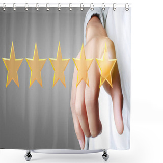 Personality  Hand Of Touching Rise On Increasing Five Stars. Increase Rating Evaluation And Classification Concept Shower Curtains