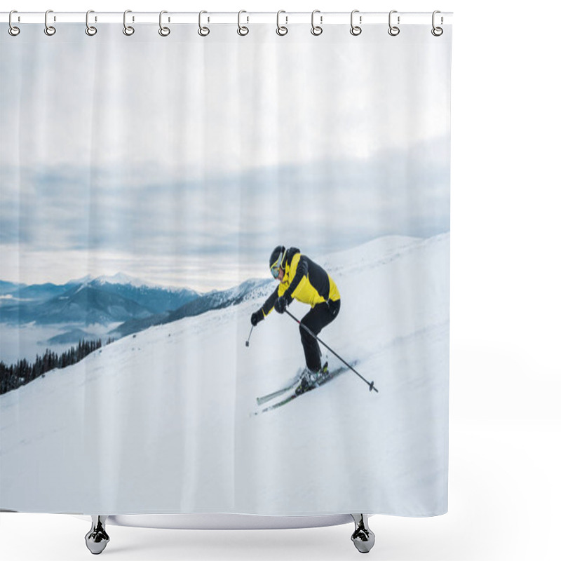 Personality  Athletic Man In Helmet And Goggles Skiing On Slope   Shower Curtains