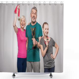 Personality  Sporty Family With Trophy  Shower Curtains