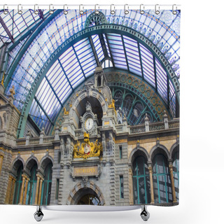 Personality  ANTWERP, BELGIUM - May 2, 2019: Interior With Old Clock In The Main Railway Station In Antwerp Shower Curtains