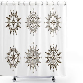 Personality  Compass Wind Rose, Set Hand Drawn Illustration. Shower Curtains