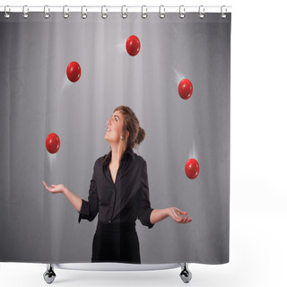Personality  Young Girl Standing And Juggling With Red Balls Shower Curtains