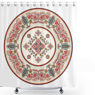 Personality  Traditional Bulgarian Embroidery Design Element Over White Background Shower Curtains