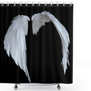 Personality  3D Rendered White Fantasy Angel Wings Isolated On Black Background - 3D Illustration Shower Curtains