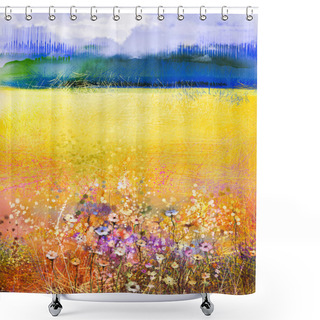 Personality  Abstract Watercolor Painting Purple Cosmos Flower Shower Curtains