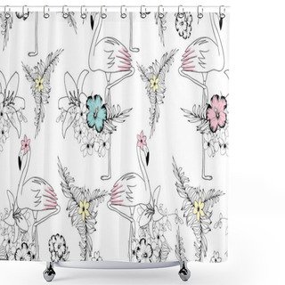 Personality  Sweet Flamingos Illustration Graphic Shower Curtains
