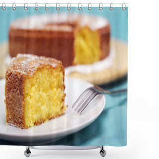 Personality  Close-up Of A Plate With A Slice Of Cake Shower Curtains