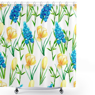 Personality  Hand Painted Watercolor Floral Background.   Spring Seamless Pattern With Crocus, Primrose, Daffodils, Snowdrops, Dandelions, Muscari, Magnolia, Buttercups, Tulips. Shower Curtains