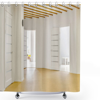 Personality  Empty Hallway With Open Doors In Modern Kindergarten Shower Curtains