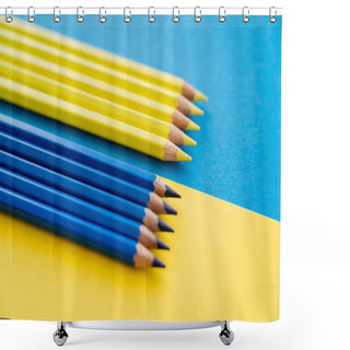 Personality  Close Up View Of Blurred Blue And Yellow Color Pencils On Ukrainian Flag Shower Curtains