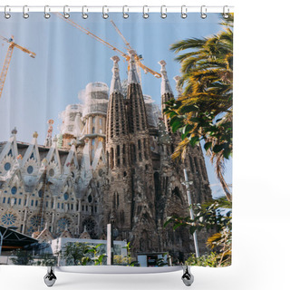 Personality  BARCELONA, SPAIN - DECEMBER 28, 2018: Selective Focus Of Temple Expiatori De La Sagrada Familia, One Of The Most Famous Buildings Of Barcelona, Built By Antoni Gaudi Shower Curtains
