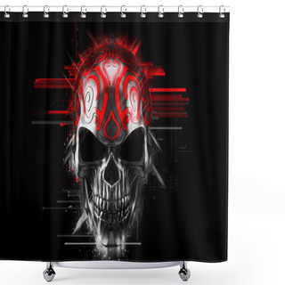 Personality  Black Demon Skull With Red Ornaments Shower Curtains