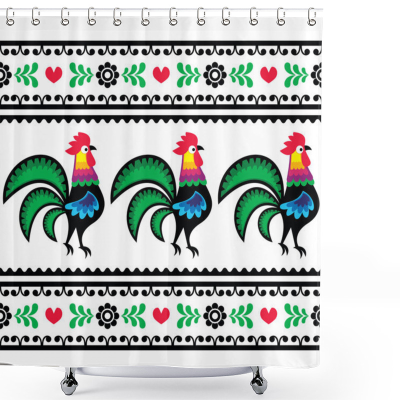 Personality  Seamless Polish folk art pattern with roosters - Wzory lowickie, Wycinanka shower curtains
