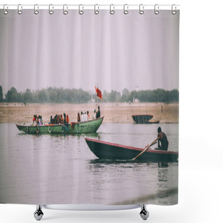Personality  People On Boats Flowing On Ganges River In Varanasi, India Shower Curtains