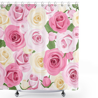 Personality  Vector Seamless Pattern With Pink And White Roses. Shower Curtains