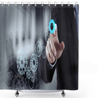 Personality  Businessman Hand Draws Gear To Success  Shower Curtains