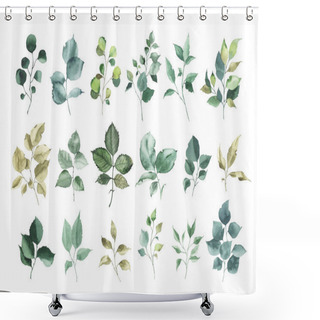 Personality  Collection Of Watercolor Greenery Floral Rose Leaf Plant Shower Curtains