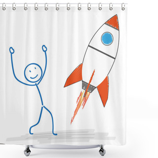 Personality  Stickman With Starting Rocket Shower Curtains