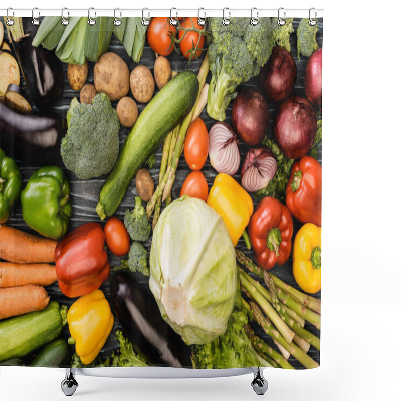 Personality  Top View Of Fresh Colorful Tasty Vegetables Shower Curtains