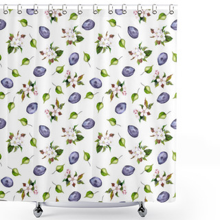 Personality  Floral Seamless Pattern With Flowers And Plumes Fruits Shower Curtains
